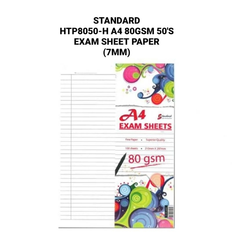 (2PKTS) STANDARD HTP8050-H A4 Exam Sheet Paper 80GSM 50SHEET 线条纸 X 2PKTS