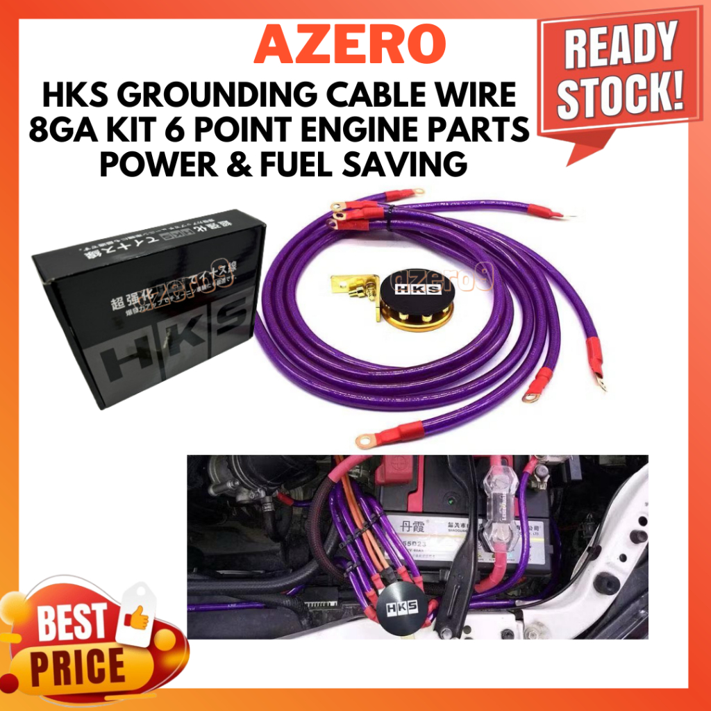 HKS Grounding Cable Wire 8GA Kit 6 Point Engine Parts Power & Fuel Saving