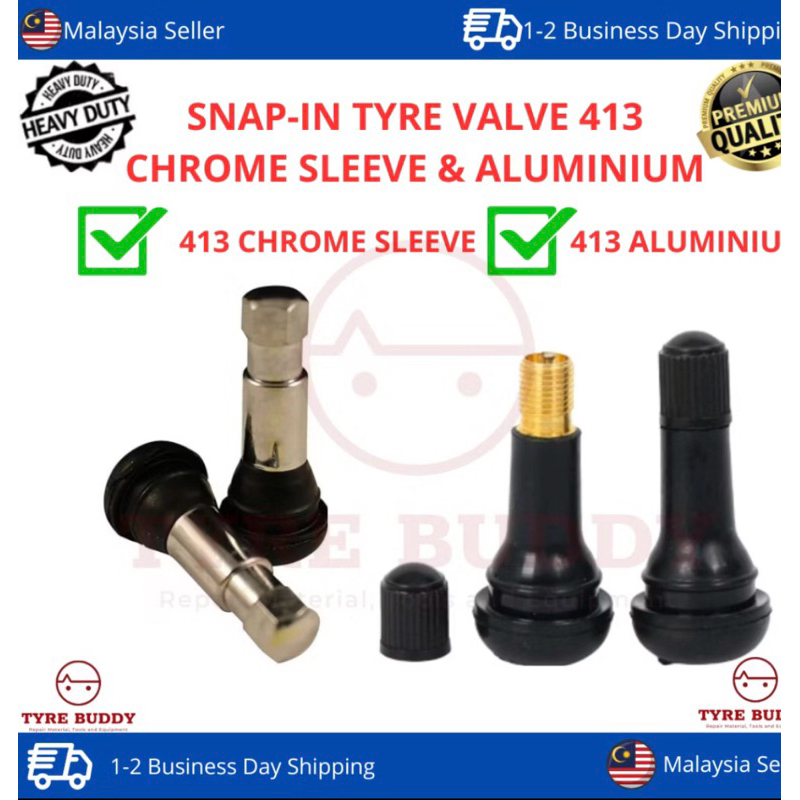 Snap-In Tr413 [ 100 ชิ้น ] Chrome Sleeve & Tr413 Aluminium Tyre Tubeless Valve