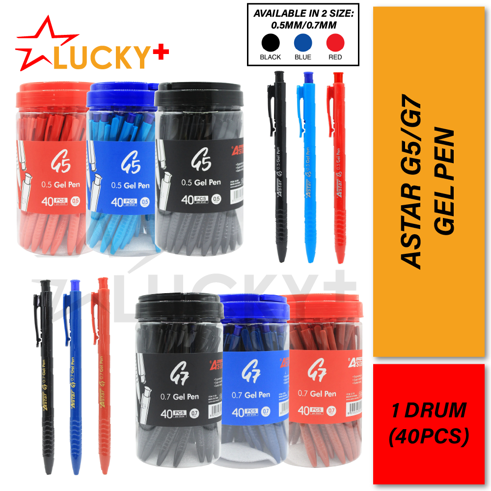 ปากกาเจล Astar G5/G7 (0.5 มม./0.7 มม.)(40 ชิ้น/กระบอก) ปากกาเจลแบบยืดหดได้ / ปากกา Tekan / ปากกา Tul