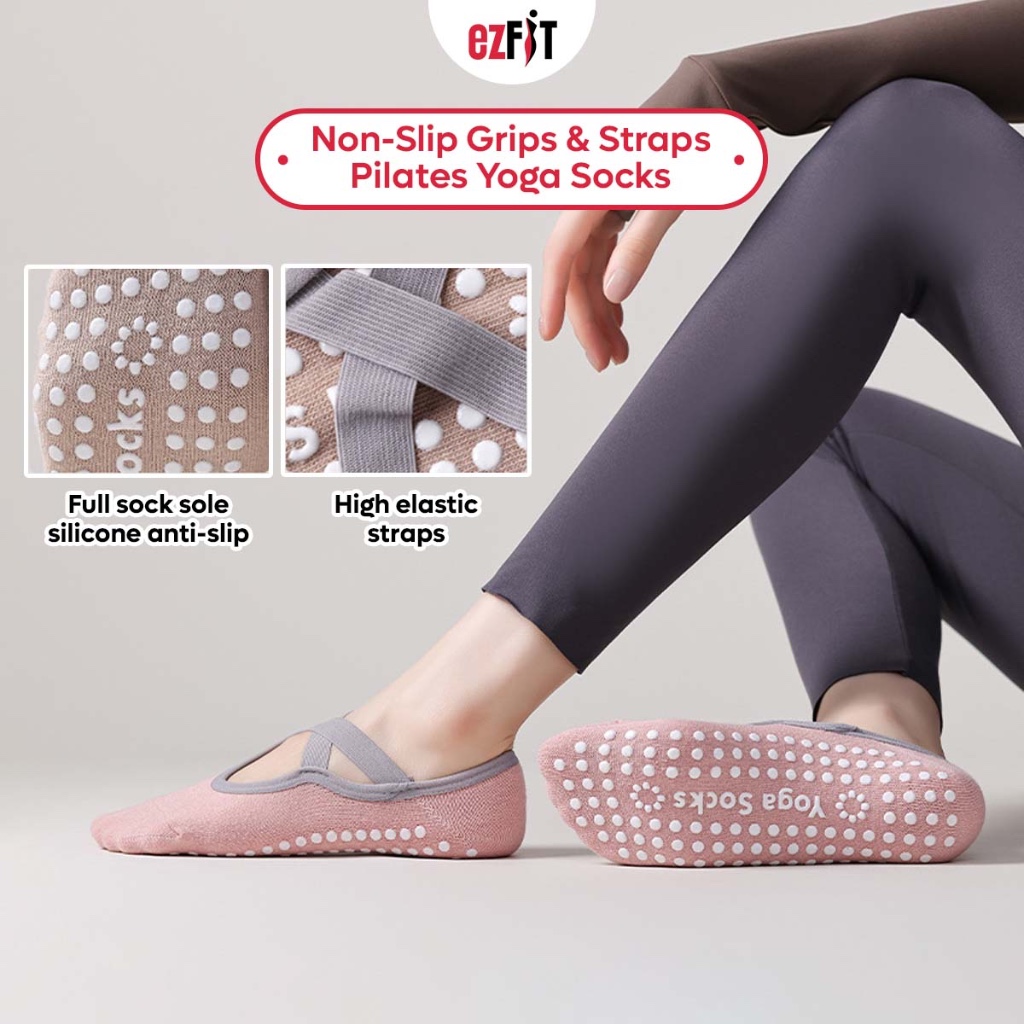 EzFit ถุงเท้าพิลาทิสโยคะลื่น Grips & สายรัดซิลิโคนฐานในร่มบัลเล่ต์วัวเต้นรําแอโรบิกกีฬาฟิตเนส普拉提子