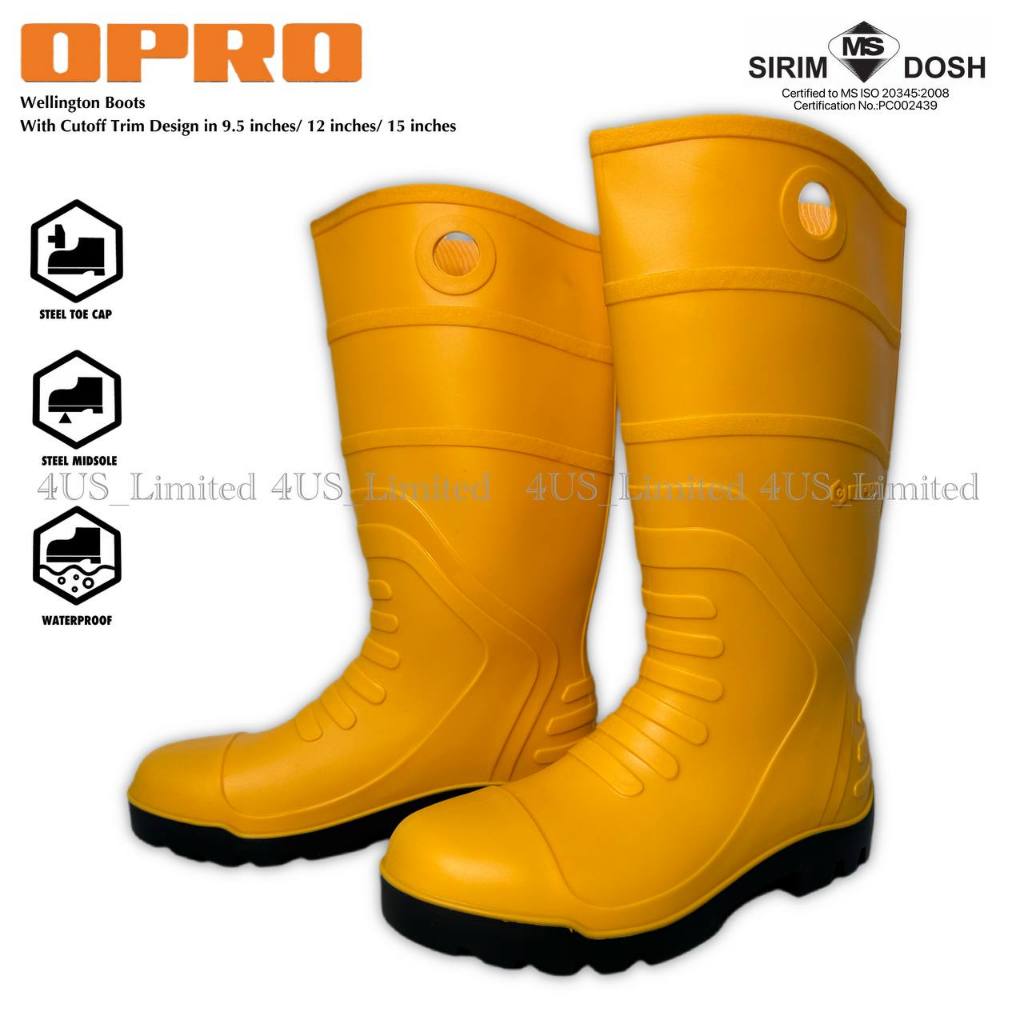 OPRO-100 SAFETY SHOES WELLINGTON BOOT YELLOW RUBBER BOOT STEEL TOE CAP STEEL MID SOLE |Design 9.5",1