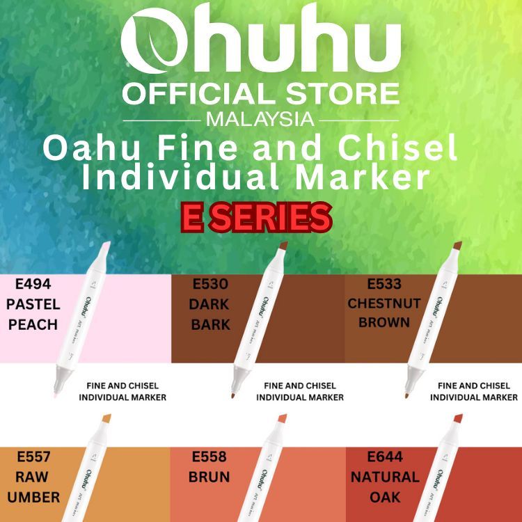 Ohuhu Oahu Series ( E SERIES) ปากกามาร์กเกอร์ส่วนบุคคล Fine & Chisel Professional Marker Group 7