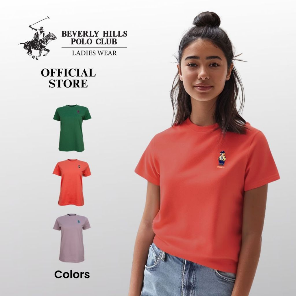 BHPC BHT333 เสื้อยืดผู้หญิงผู้หญิง Cotton Bear Logo | เสื้อยืดลําลองคอกลม Regular Fit S-XL