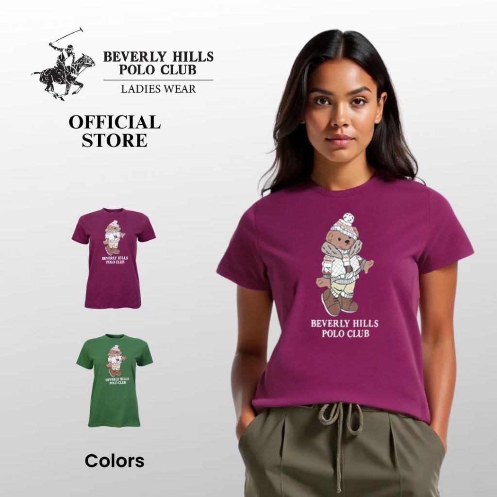 BHPC BHT355 เสื้อยืดผู้หญิง Wanita Cotton Bear Graphic | เสื้อยืดผู้หญิง Cotton Bear Graphic S-XL