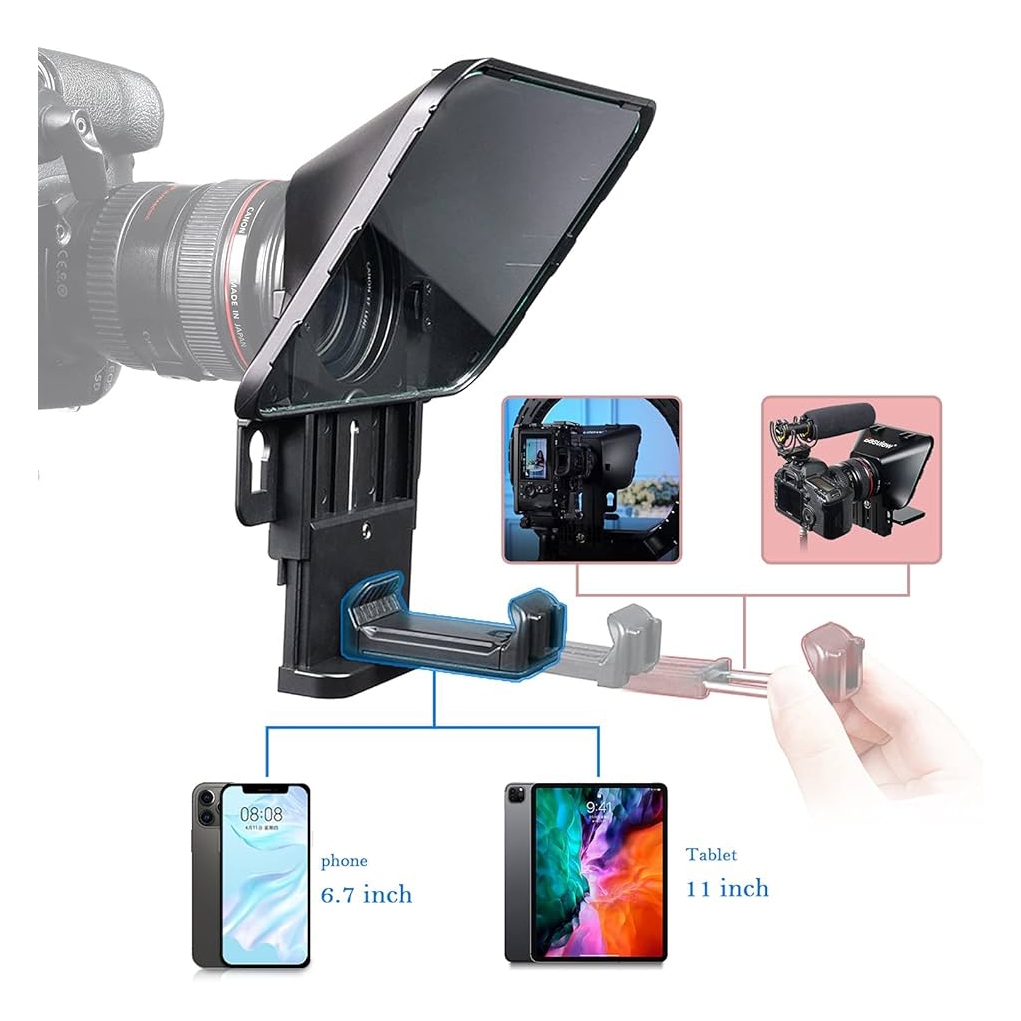 Desview T3 Teleprompter แบบพกพาสําหรับแท็บเล็ต iPad iPhone สูงสุด 11 นิ้ว TV Broadcast Stage Speech 