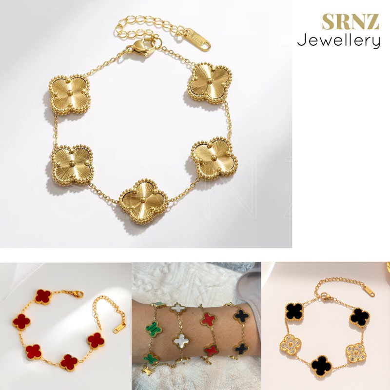 CLOVER BRACELET GELANG 18K TITANIUM STEEL GOLD GOLD GOLDEN NON RUS ANTI KARAT GELANG EMAS