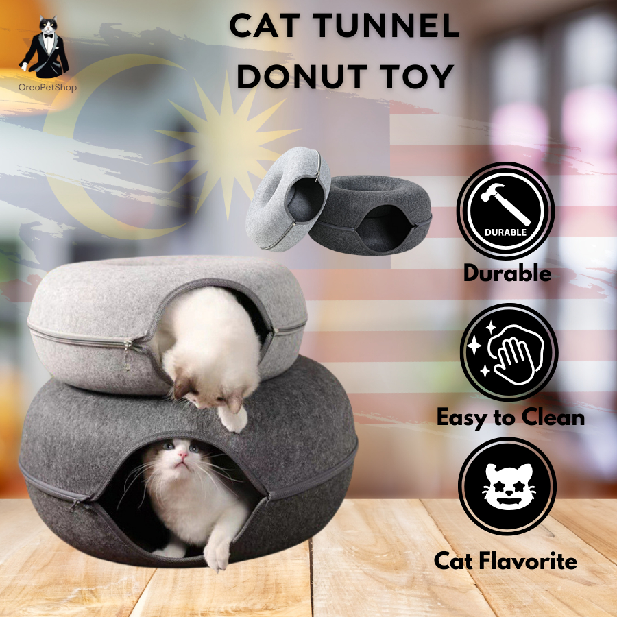 Oreopet Cat Tunnel Playground Donut Cat Tunnel Bed Rabbit Tunnel Pet Cat Tunnel Toy tempat tidur kuc