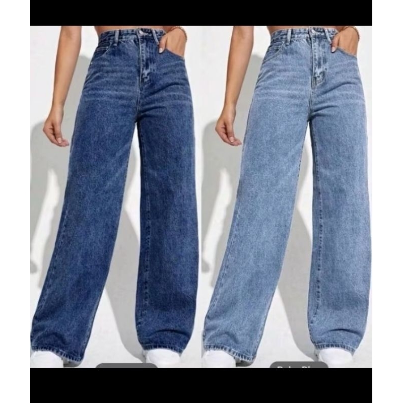 GIGI HADID ACID WASH WANITA WIDE LEG กางเกงยีนส์กางเกง WOMENS LONG PLAZO Kain ไม่ยืด 24-36.