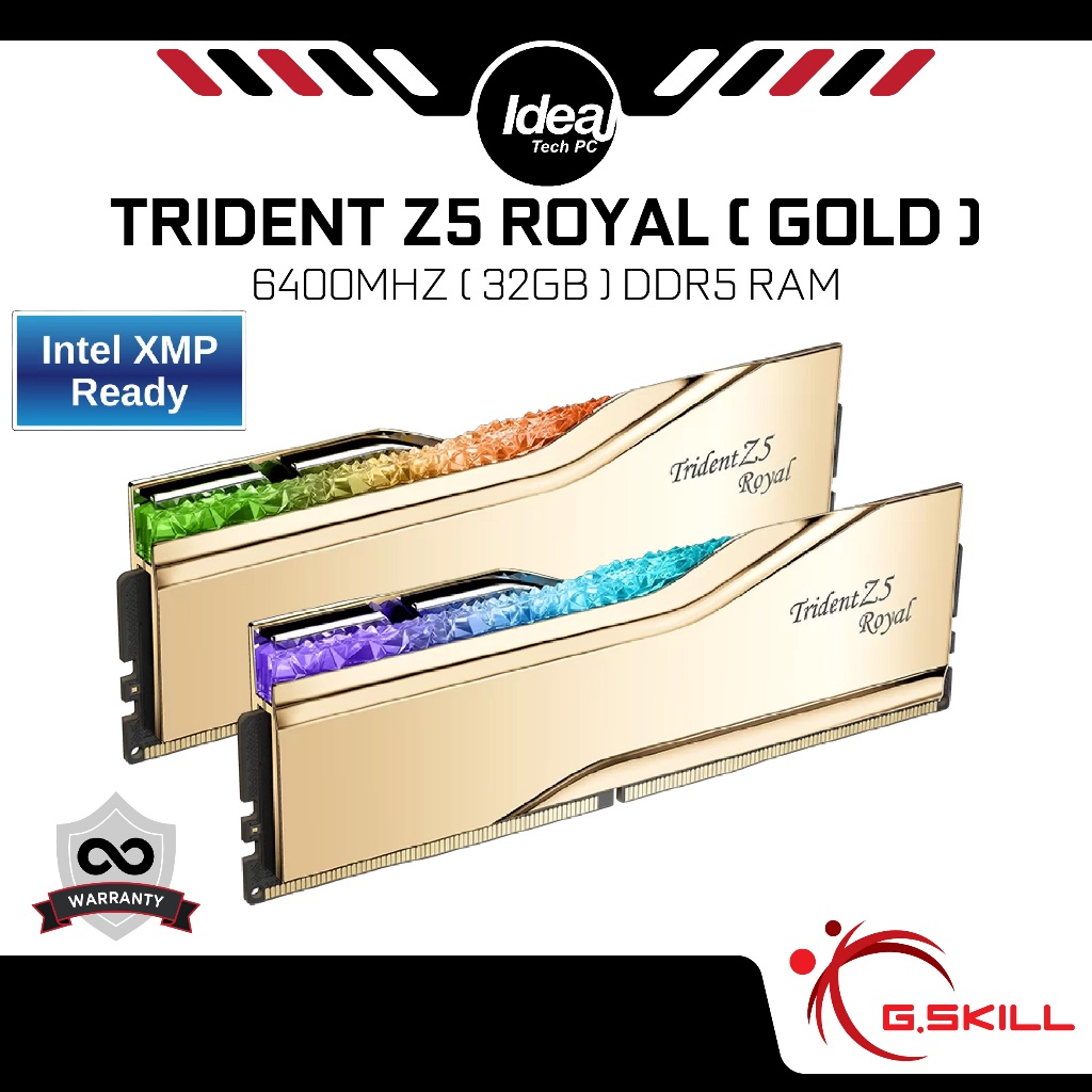 G.skill TRIDENT Z5 ROYAL GOLD 6400MHZ 32GB CL30-39-39-102 1.40V INTEL XMP DDR5 RAM