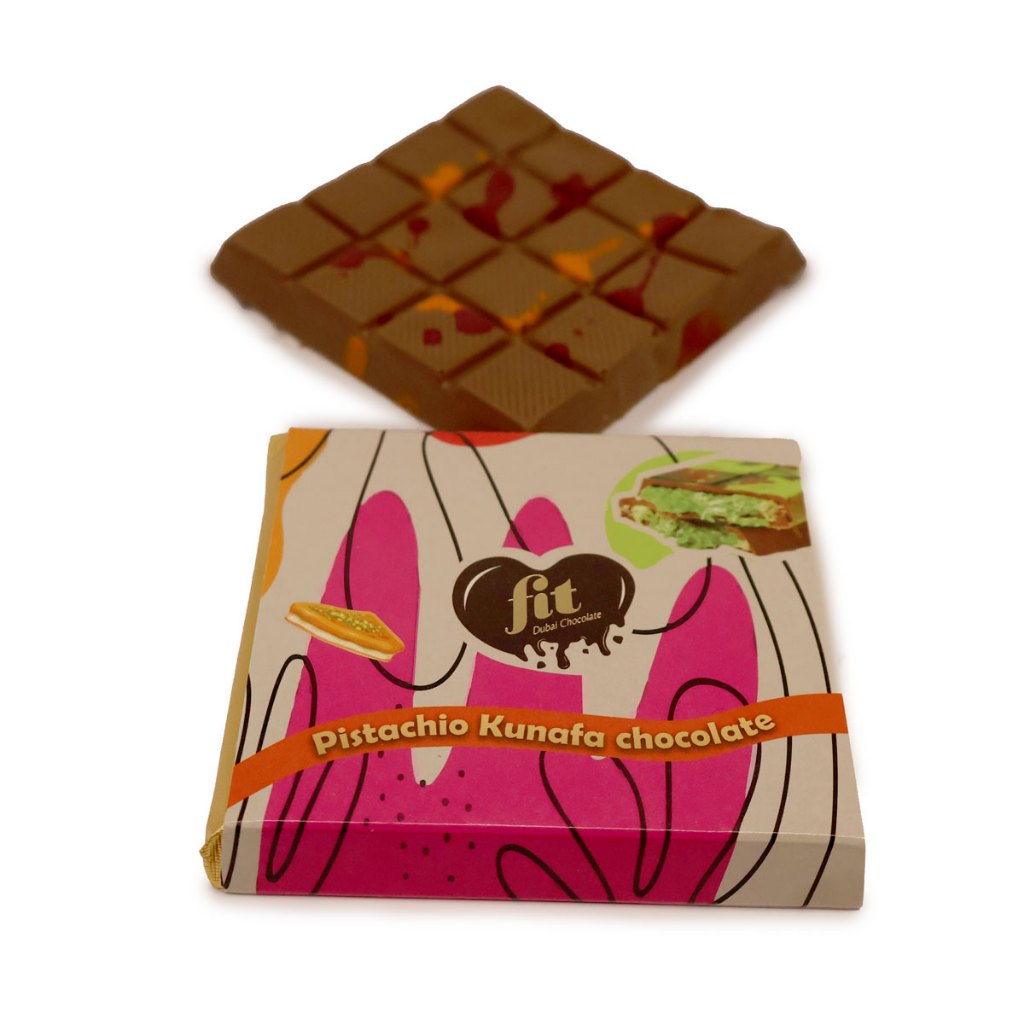 FIT CHOCOLATE { 80G } PISTACHIO KUNAFA CHOCOLATE ,MADE IN USA BY MAX– CHOCOLATE Premium UAE Chocolat