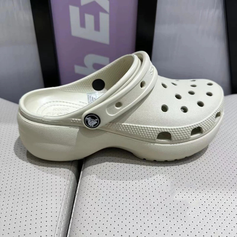 CROCS Cross ของแท้ classic platform clog White 4cm Heel Non-Slip Shoes