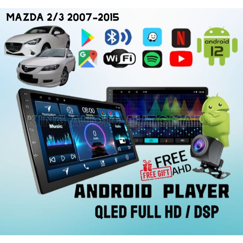 [ครบชุด] เครื่องเล่น Android 4+64gb MAZDA 2/3 07-15 พร้อม Kipas Penyejuk & Apple Carplay / Android A