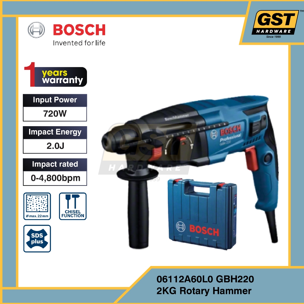 สว่านกระแทกโรตารี่ Bosch Bosch GBH 220 Professional พร้อมสว่านกระแทก SDS Plus Bosch