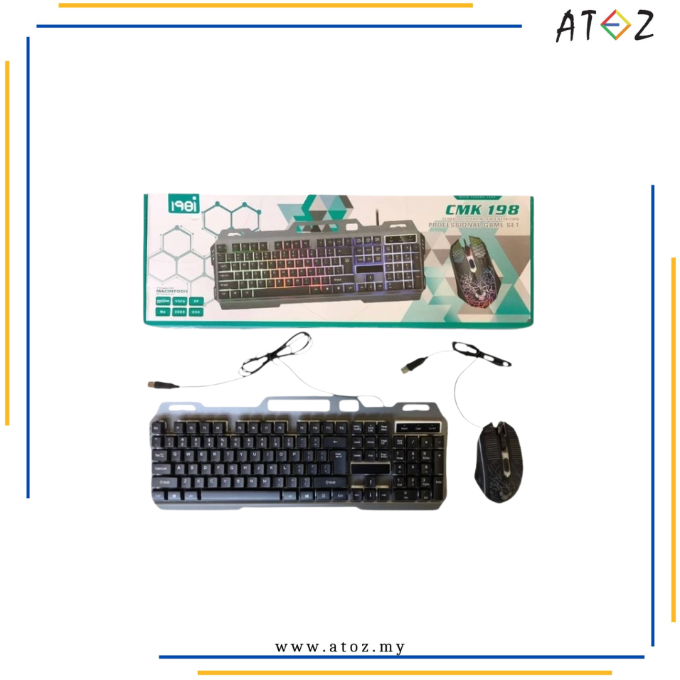 ATOZ Shop CMK198 คีย์บอร์ดสายแฟชั่นคลาสสิกเกมมืออาชีพคีย์บอร์ดแบบมีสายเมาส์ Combo Set Mechanical Fee