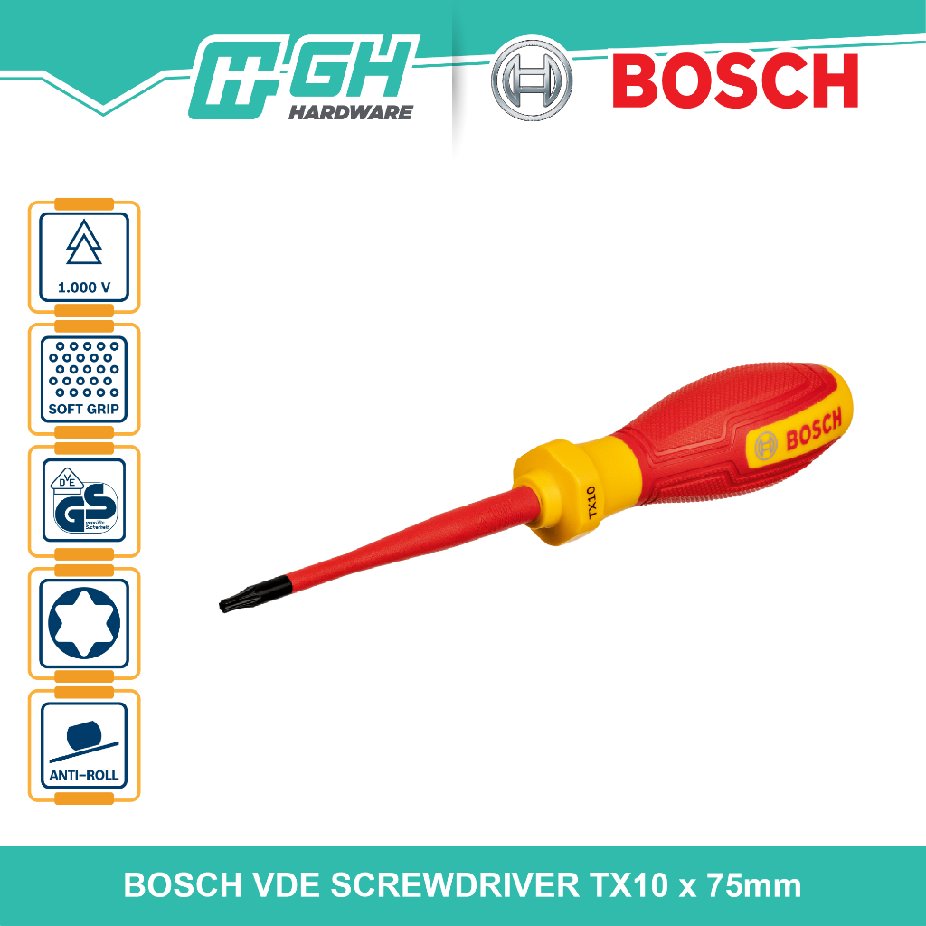 [ GH HARDWARE ] BOSCH ไขควงหุ้มฉนวน (VDE) Torx ( TX10 / TX15 / TX20 / TX25 / TX30 / TX40 )
