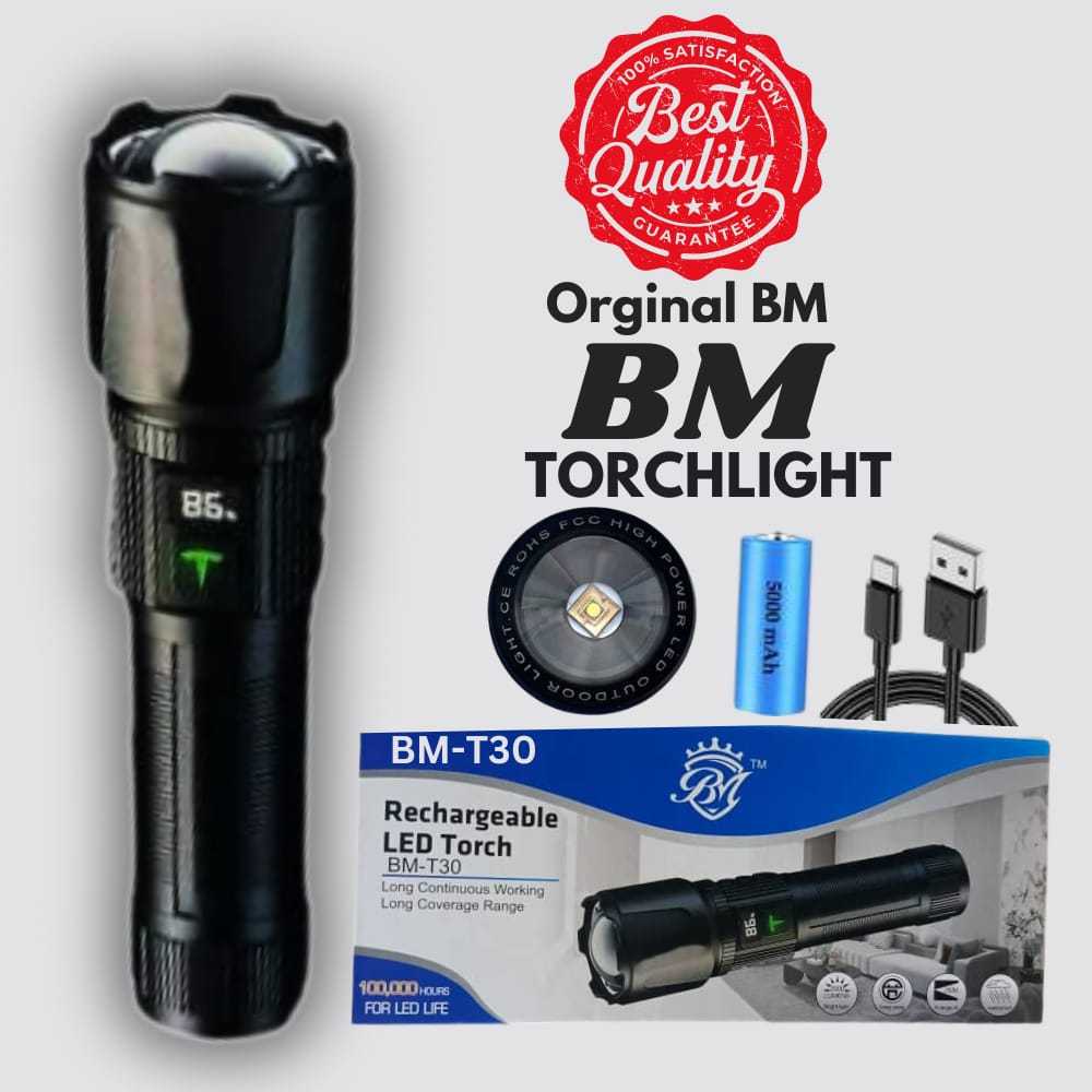 ญี่ปุ่น BM-T30 ไฟฉายแบบชาร์จไฟได้ไฟฉายระยะไกล 8000 mAh แบตเตอรี่โคมไฟกันน้ํา Zomming Light
