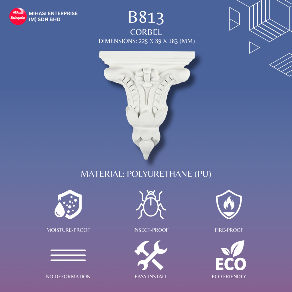 CORBEL B813 FLORAL DESIGN WALL CORBEL WALL DECOR ACCESSORIES สีขาว PU