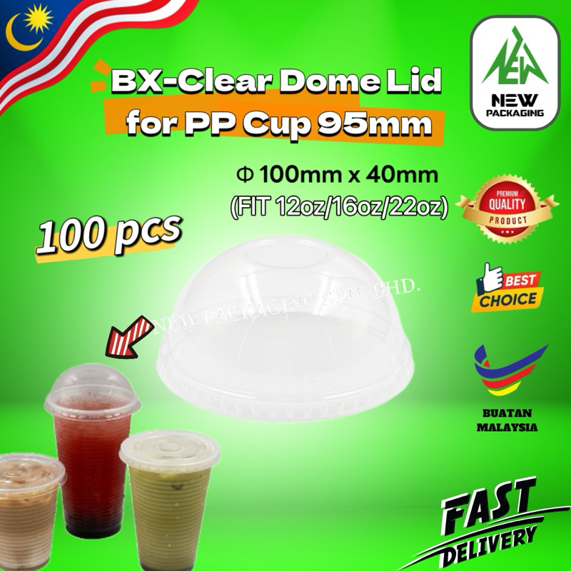 ฝาโดม BENXON BX-Clear สําหรับถ้วย PP 95 มม. (100 ชิ้น) | เหมาะกับ 12oz/16oz/22oz | Penutup Kubah Caw