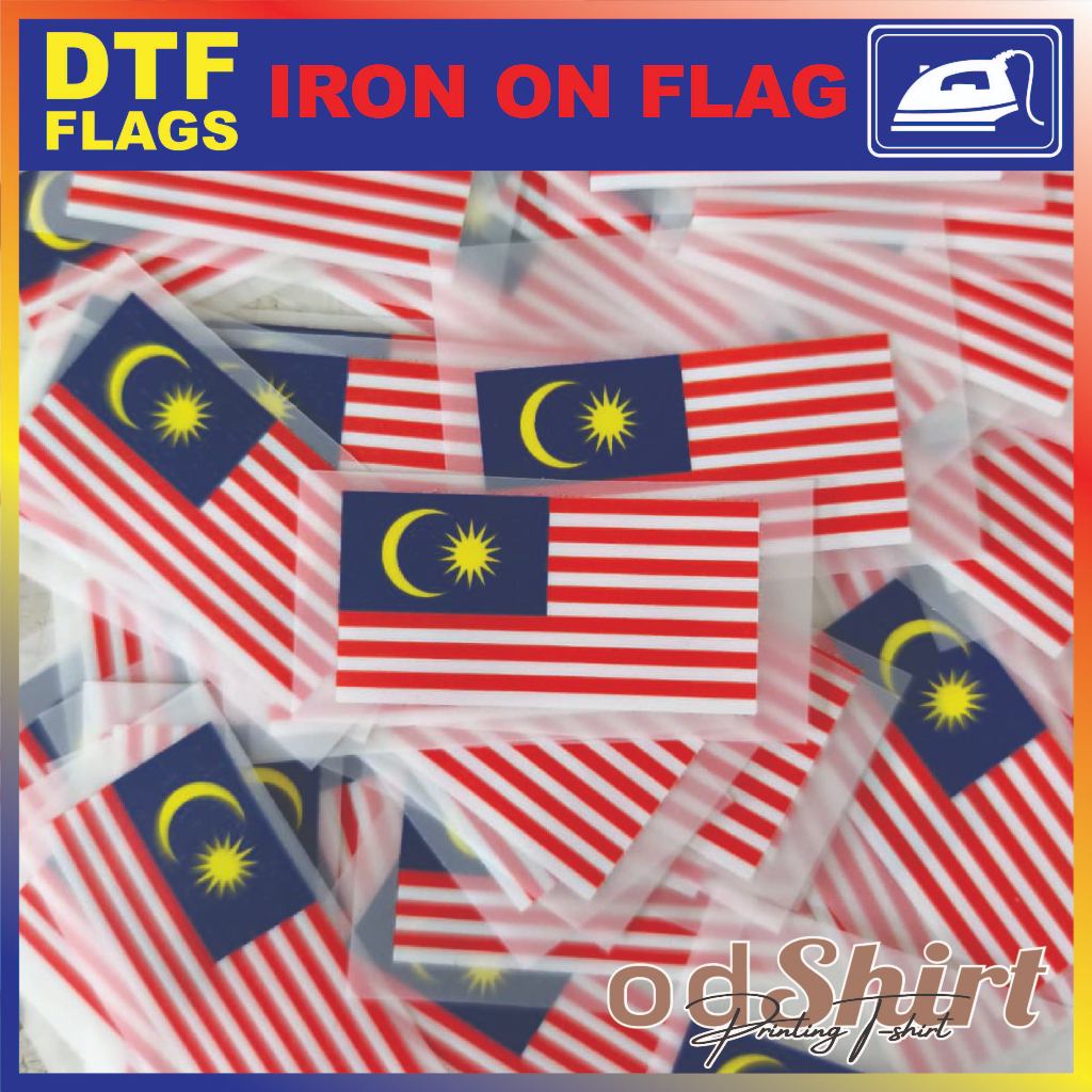 ( สติ๊กเกอร์ Iron On ) 6 ชิ้น (ชุด) ( ฟรี 1 ชิ้น ) LENCANA JALUR GEMILANG DTF Flags Printing Bendera