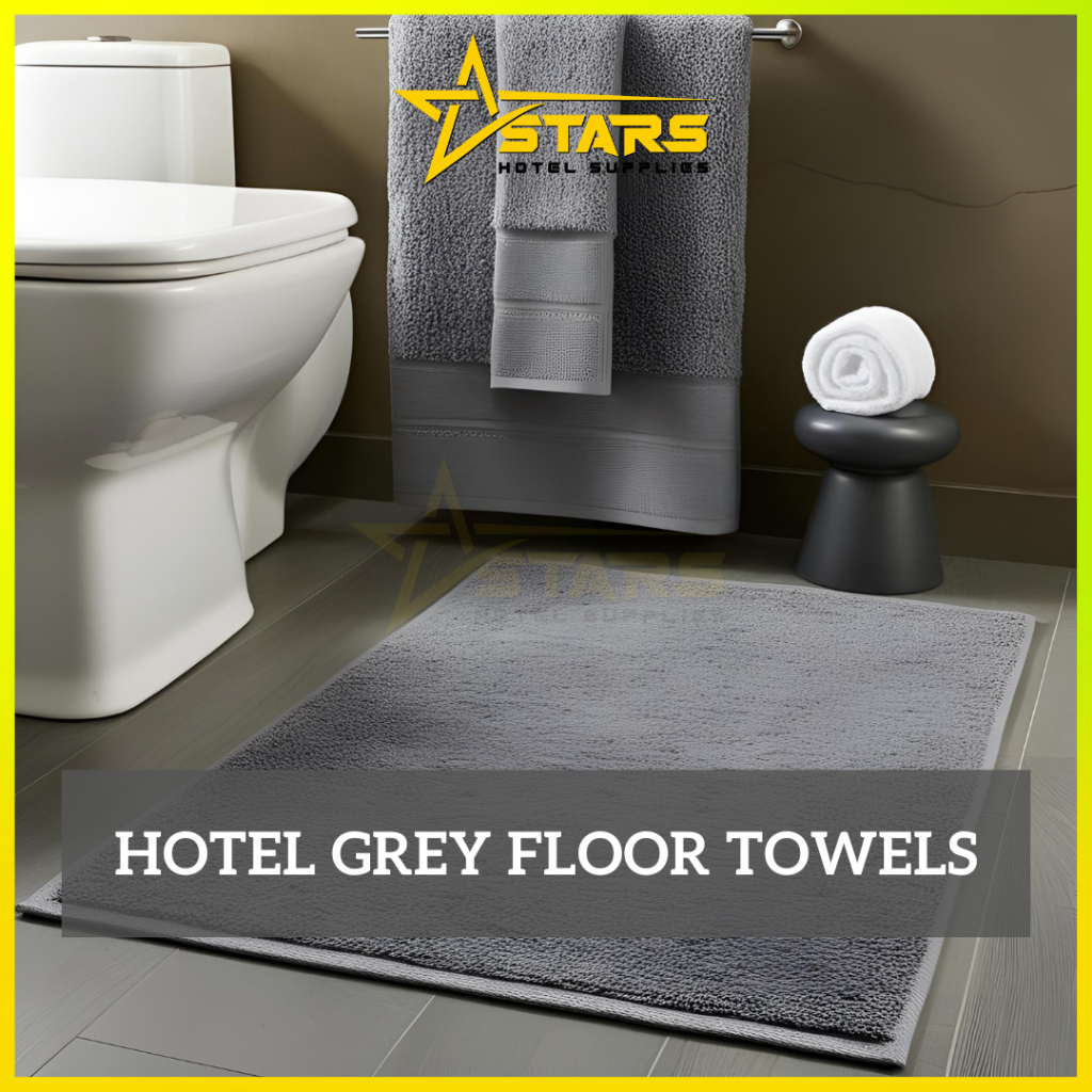 STARS 100% Cotton White Grey Mat Hotel - 200g / Grey Bath Mat Hotel / Alas Kaki Hotel / Towel Hotel