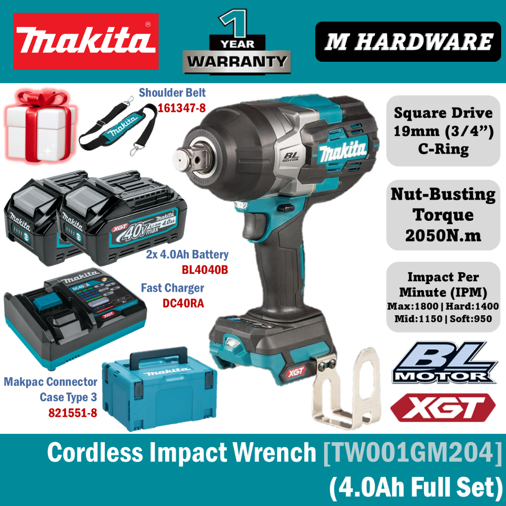 MAKITA 40Vmax ประแจผลกระทบไร้สาย 19mm (3/4") 2050N.m TW001GM204 / TW001GZ02 / TW001GZ / TW001