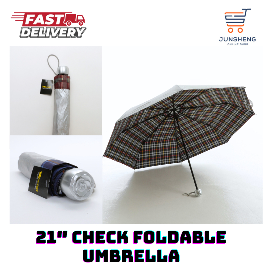 [HOUSEHOLD] RONSON 21′′ CHECK FOLDABLE UMBRELLA / PAYUNG PENDEK / PORTABLE
