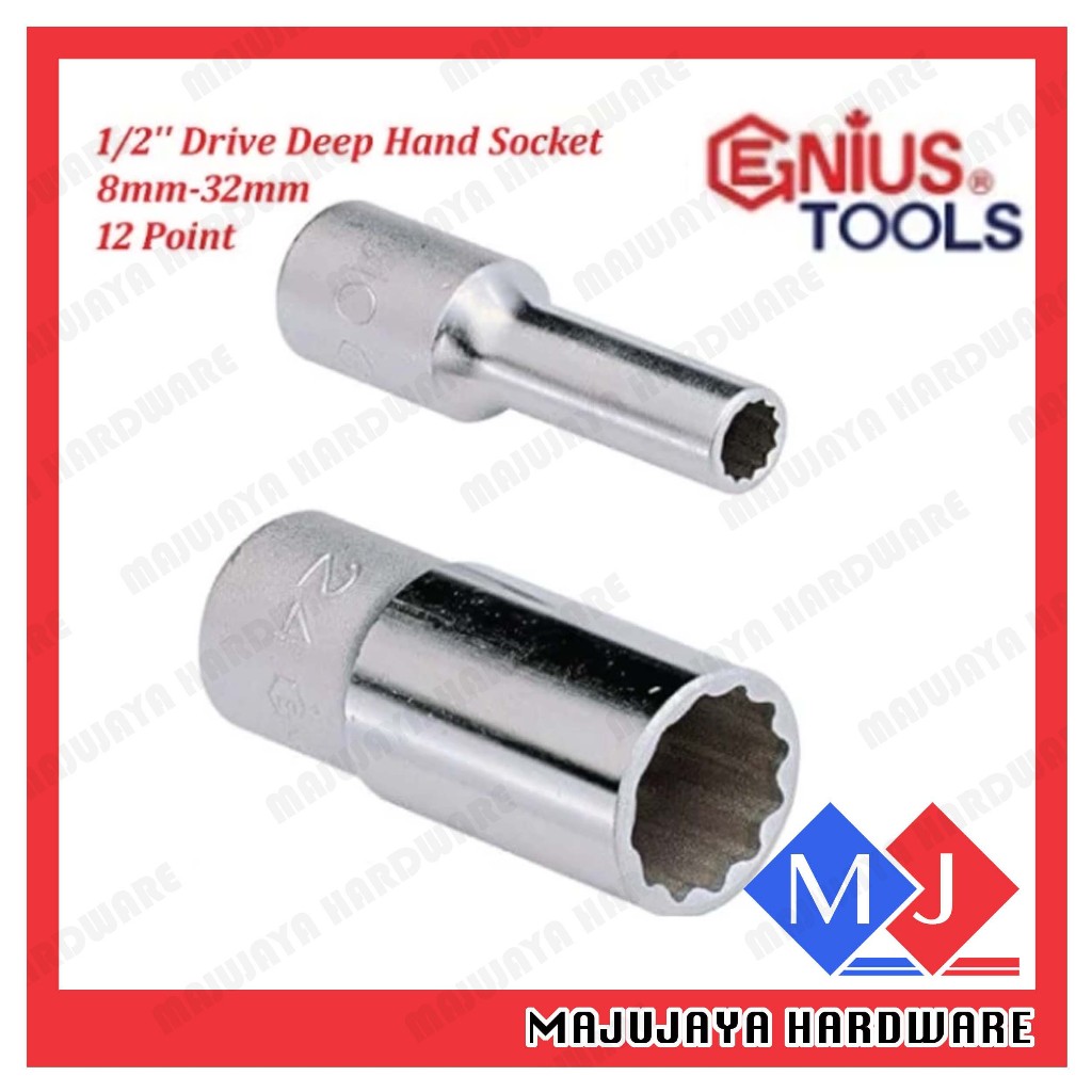 GENIUS 1/2" DRIVE 6POINT 12POINT HAND DEEP SOCKET 12PT 6PT 8-24MM 8MM-24MM 25MM-32MM