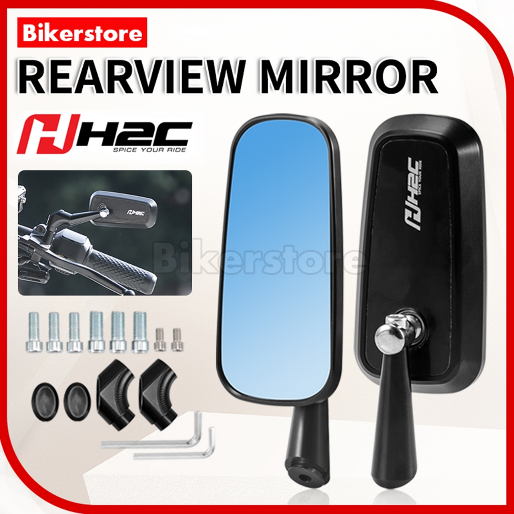 H2C กระจกมองข้าง Cermin Sisi กระจกมองหลังสากล CNC อลูมิเนียมสั้นป้องกันแสงสะท้อนกระจกสีฟ้า Racing 8 