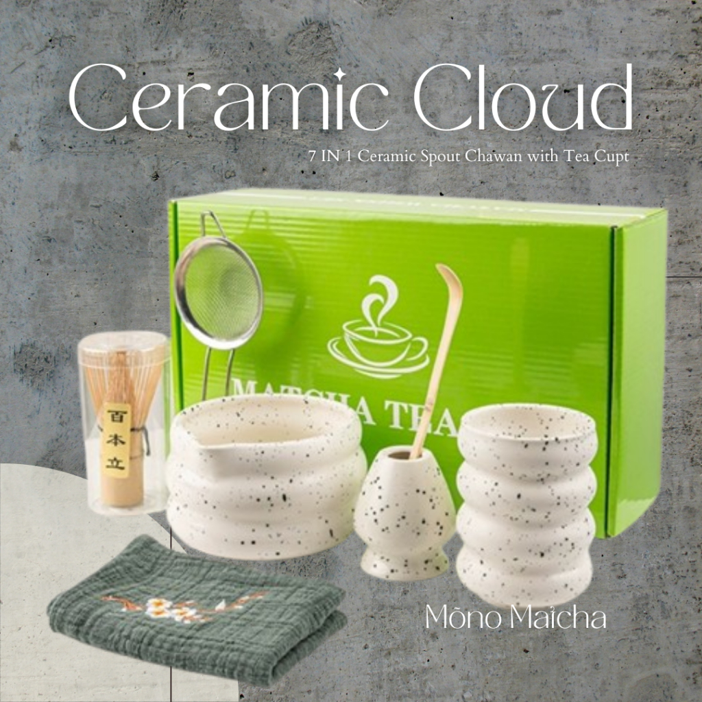 M M M Matcha 7 IN 1 Japanese Cloud-Glased Ceramic Matcha Spout Bowl Set with Tea Cup Set for Tea Cup
