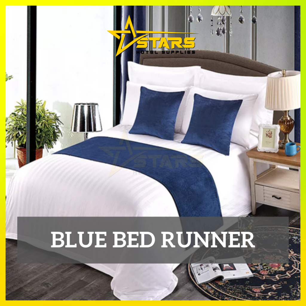STARS Blue Bed Runner Hotel / ของตกแต่งเตียง - ทุกขนาดสําหรับโรงแรม & Airbnb