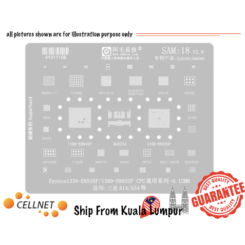 [Cellnet] Amao SAM:18 BGA Reball Stencil Bga Plate Samsung A14/A54 Exynos 1330- E8535P / Exynos 1380