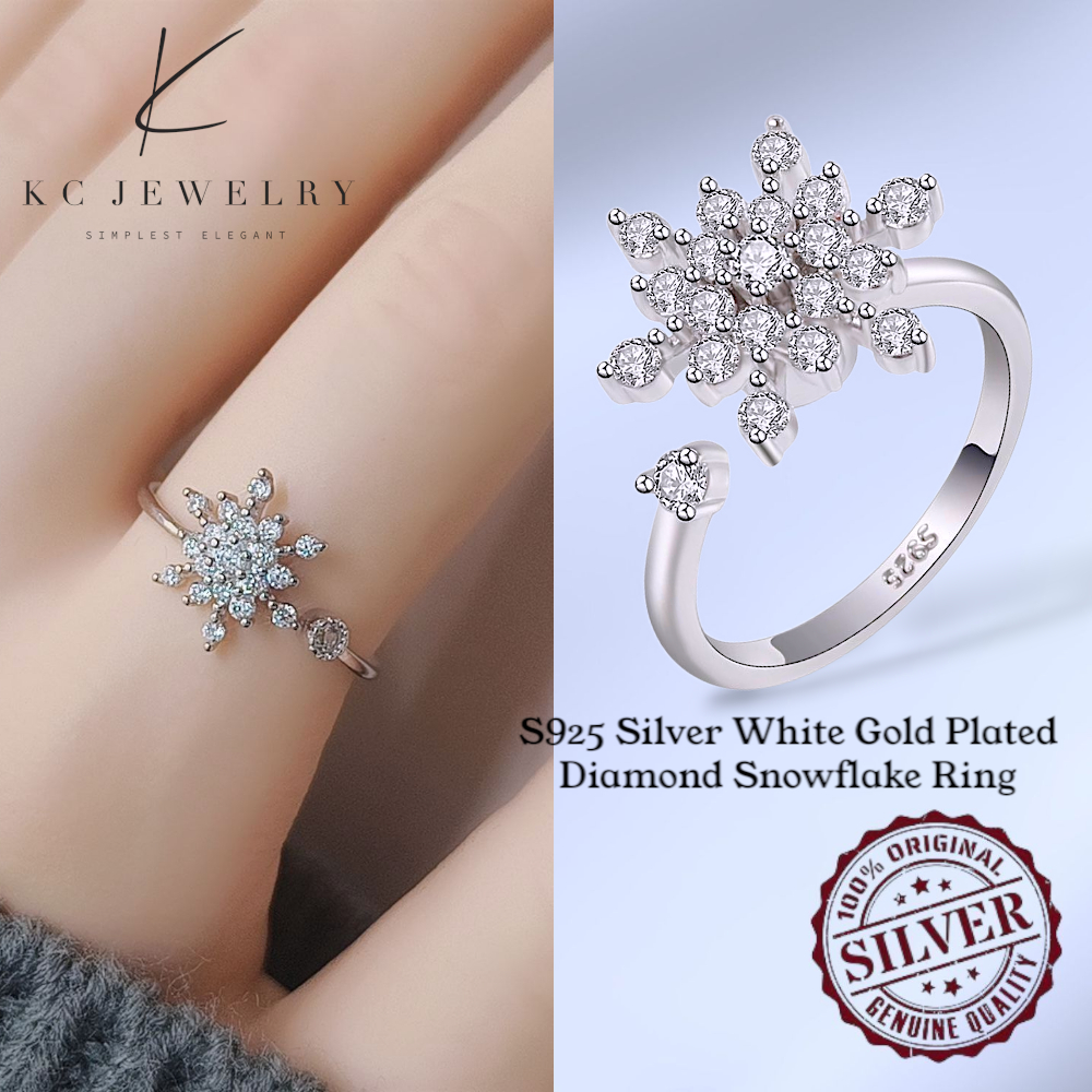 KC Jewelry S925 Silver - แหวนเกล็ดหิมะเพชรชุบทองคําขาว