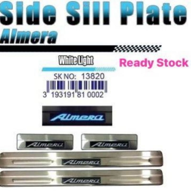 Stk-13819/13820 : Side Step Sill Plate Nissan Almera Panel Protector With LED Door Step Blue White [