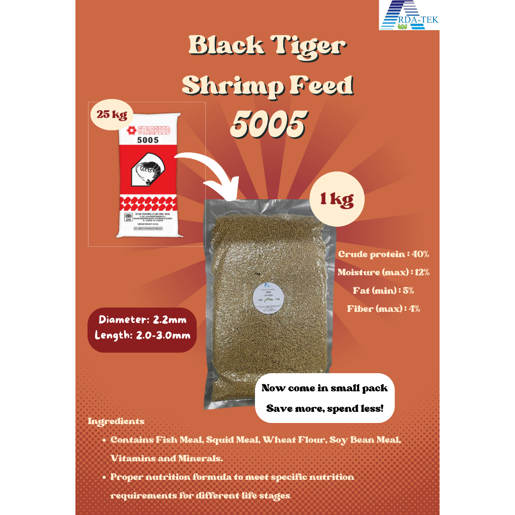 Repack 1KG 5005 แบรนด์ Starfeed HACCP Certified Black tiger prwn