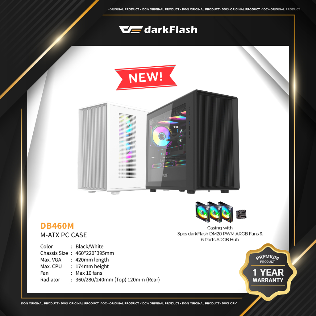 DarkFlash DB460M เคส Micro-ATX