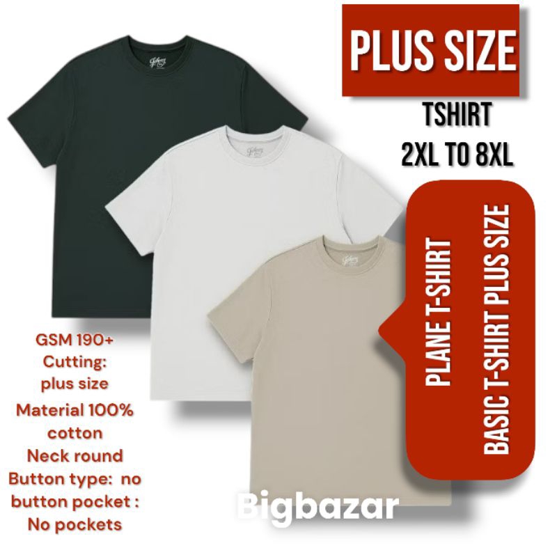เสื้อยืด bessar เสื้อยืดสีทึบขนาดบวก 1XL/2XL/3XL/4XL/5XL/6XL/7XL