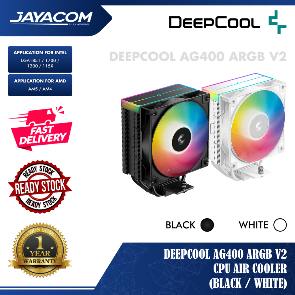 DeepCool AG400 ARGB V2 CPU Air Cooler – สีดํา/สีขาว (Intel LGA1851/1700/1200/115X AMD AM5/AM4)