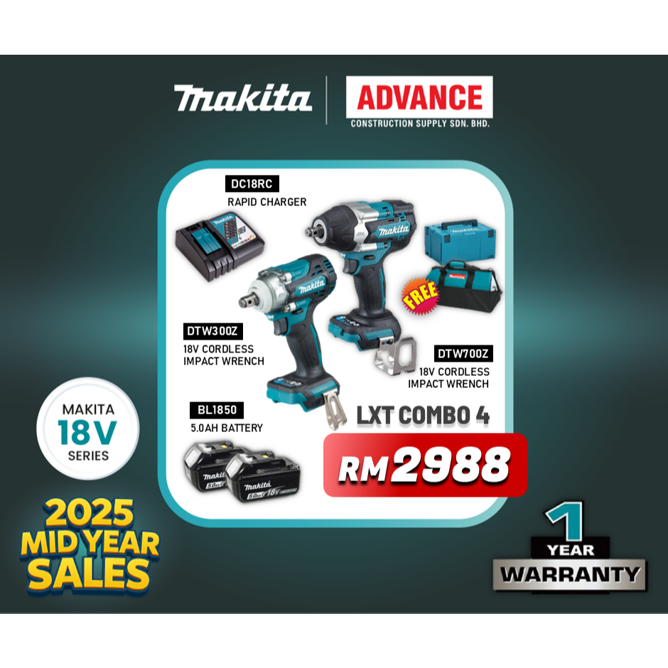 🔥MID YEAR MAKITA 18V Wireless Combo ( DTW300Z 18V ประแจผลกระทบ (1/2") / DTW700Z 18V ประแจผลกระทบ (1/