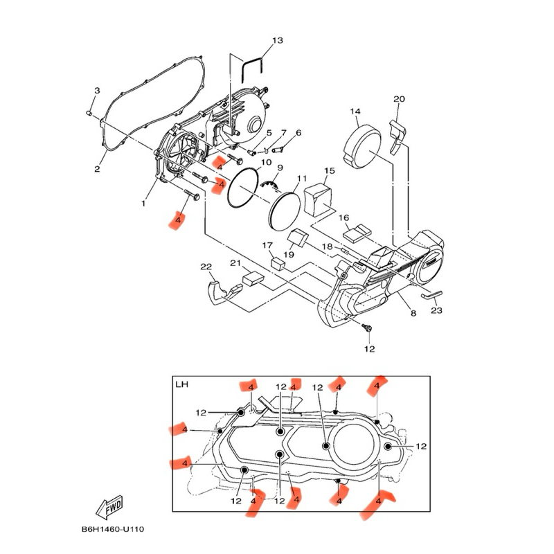 100% NVX 155 V1 V2 BOLT FLAANGE DEEP RECESS 95022-06035 / 95E32-06035 CVT CRANKCASE COVER สกรู scru 