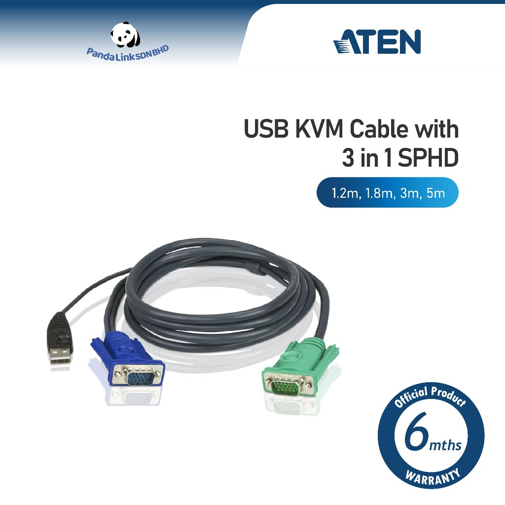 สาย ATEN KVM (2L-5201U, 2L-5202U, 2L-5203U, 2L-5205U) สาย USB KVM พร้อม SPHD 3 in 1