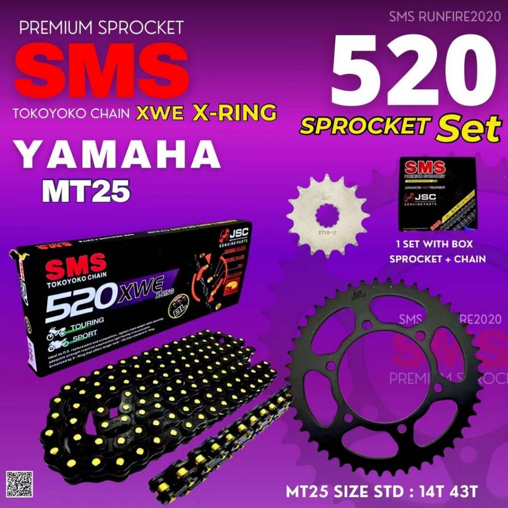 520 YAMAHA MT25 SpROCKET ชุด SMS XWE X-RING R25 V1 V2 SpROCKET ชุด RK RKM YTZ8V YTX7L YAMAHA RUNFIRE