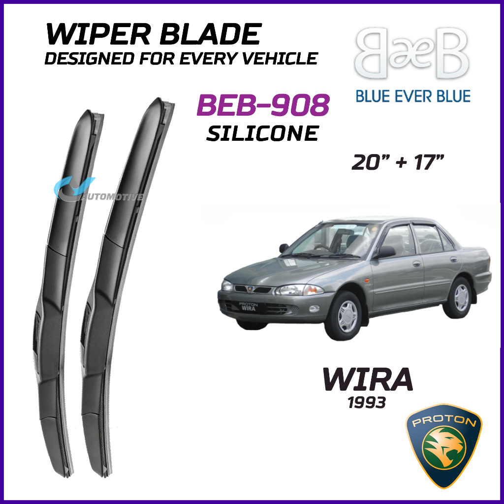 BEB SILICONE ใบปัดน้ําฝน (20" + 17") ชุดสําหรับ PROTON WIRA 1993 พร้อมการออกแบบ Aerodynamic BEB-908