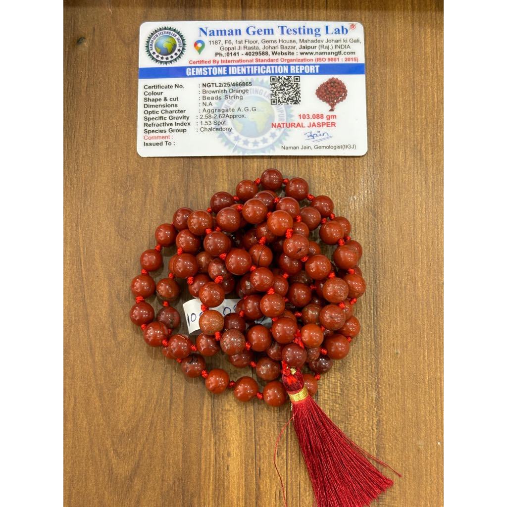 ลูกปัด Red Jasper Crystal Mala 108 ที่ผ่านการรับรอง (8mm)