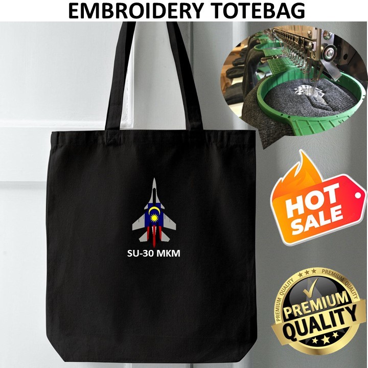 EMBROIDERY SULAM SUKHOI SU-30 MKM FLAG LIMA 2025 TACTICAL LOGO TOTE BAG CANVAS สีดํา
