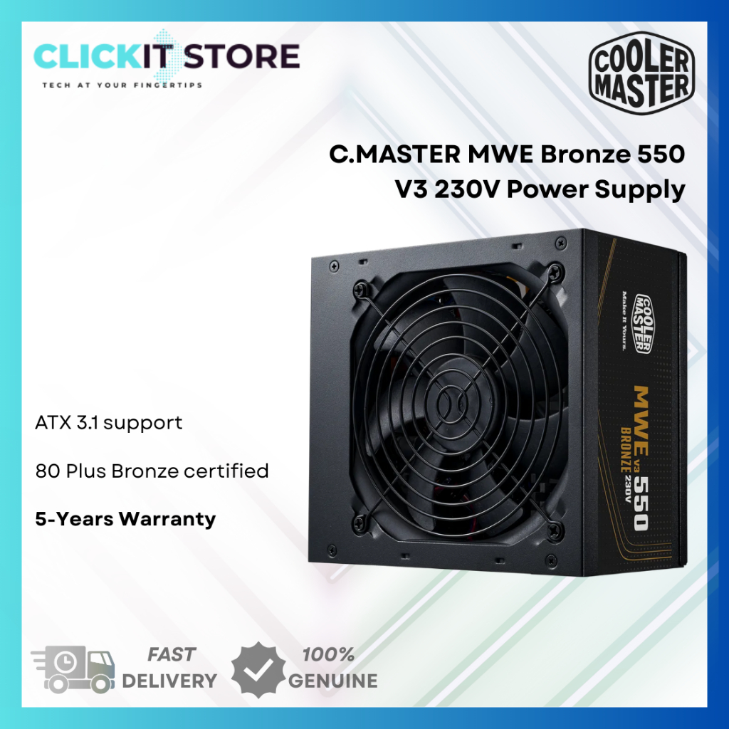 COOLER MASTER MWE Bronze 550 V3 230V ATX แหล่งจ่ายไฟ PSU MPE-5501-ACABW-3B