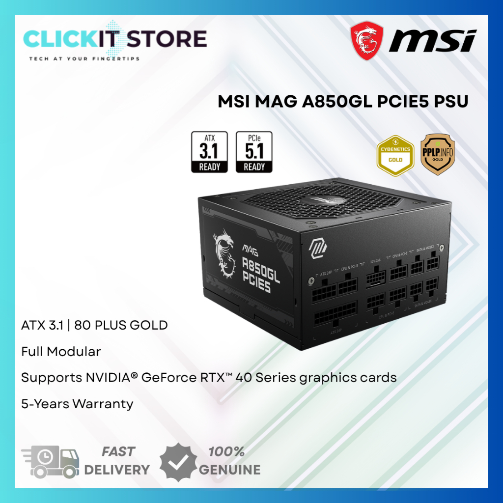 MSI MAG A850GL PCIE5 850W แหล่งจ่ายไฟ 80Plus Gold PSU