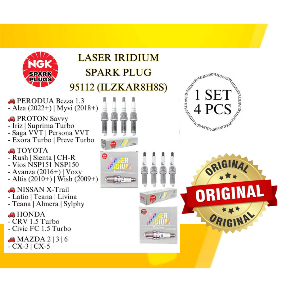 (95112 ILZKAR8H8S)NGK LASER IRIDIUM SPARK PLUG VIOS ALTIS/ ALMERA LIVINA/ EXORA PREVE/ MYVI