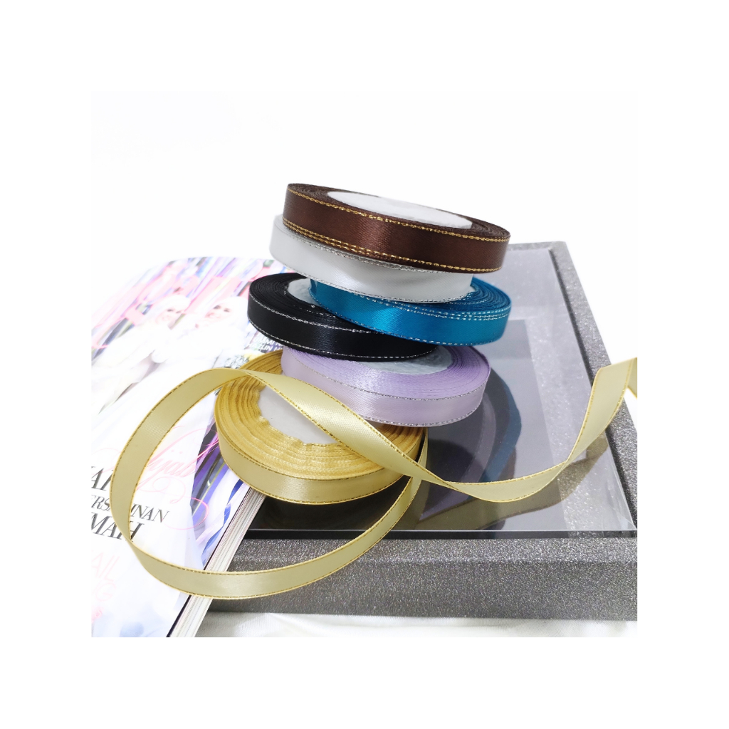 1.25CM (1/2") Gold & Silver LIine Satin Ribbon / Wedding / Christmas Party Decor / DIY Bow