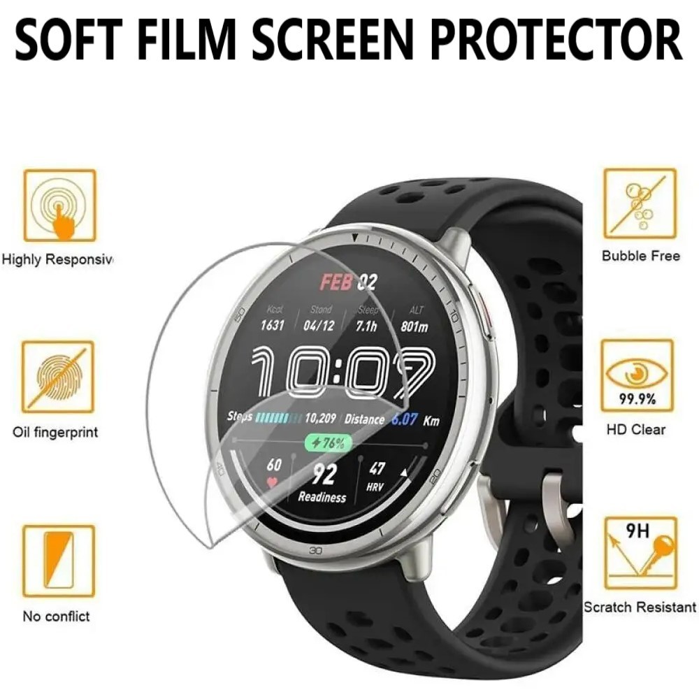 ฟิล์มอ่อนตัวป้องกันหน้าจอที่ชัดเจนสําหรับนาฬิกา Amazfit Active 2 Edge, Balance 2 T-Rex 3 2 Falcon, G